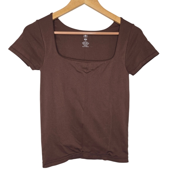 Aura Womens Chocolate Brown Square Neck Double Layer Fitted Top Size L/XL - Picture 1 of 3